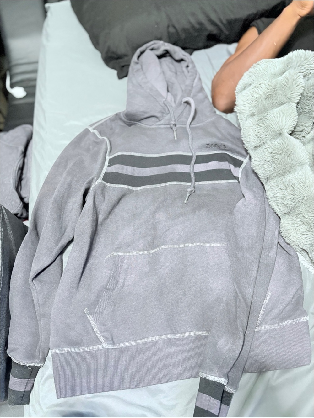 Bench Light Gray Hooded Sweatshirt with Dark Gray Stripes